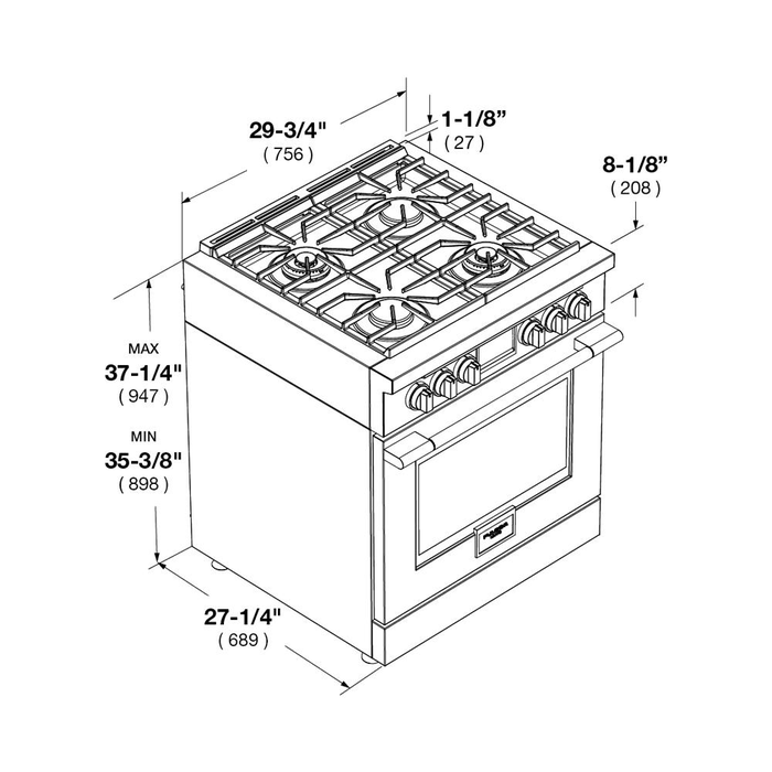 Fulgor Milano F4PDF304S1 30 Inch Convection Self Clean Dual Fuel Range
