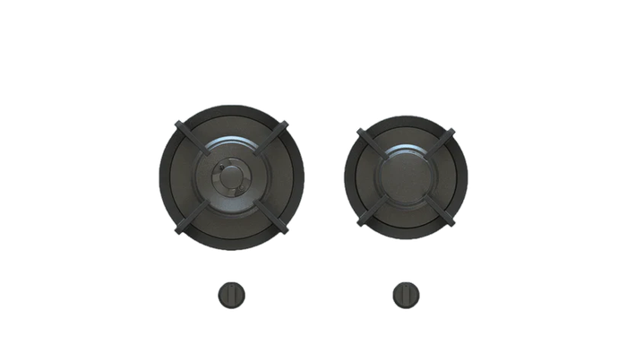 Pitt Cooking BAULA 21 Inch Gas Cooktop Top Controls 27297.1 BTUs Two Al Burners Dual-Ring Power Burner