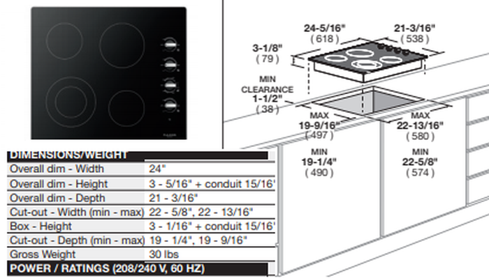 Fulgor Milano F3RK24S2 24 Inch 300 series Electric Cooktop