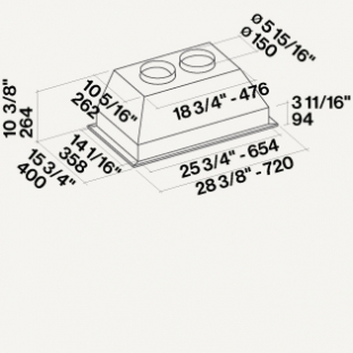 Falmec FIMAS34B6SS2 34 Inch Installed in Cabinet Range Hood 600 CFM