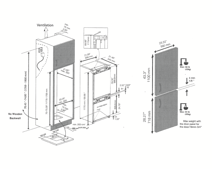 Smeg CB300UI 22 Inch Built In Bottom Freezer Refrigerator - product discontinued no longer available