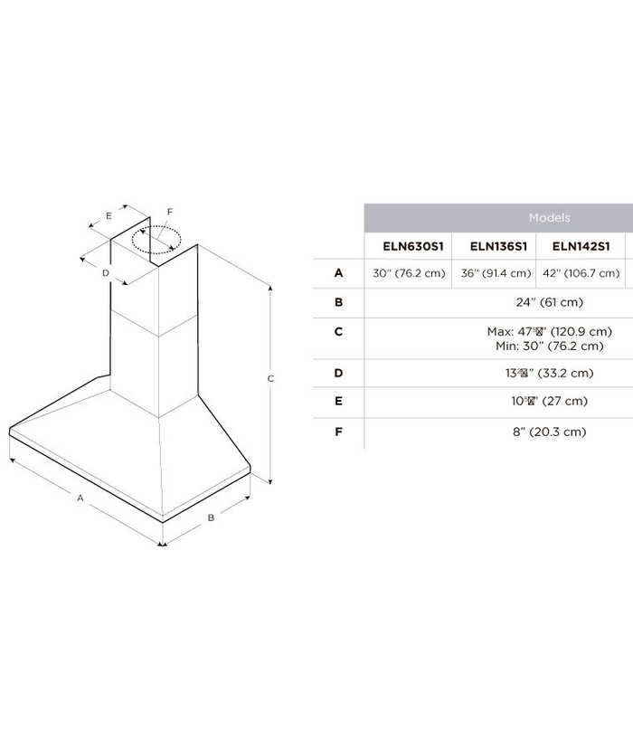 Elica ELN136S2 36 Inch Mounted on Wall 1200 CFM