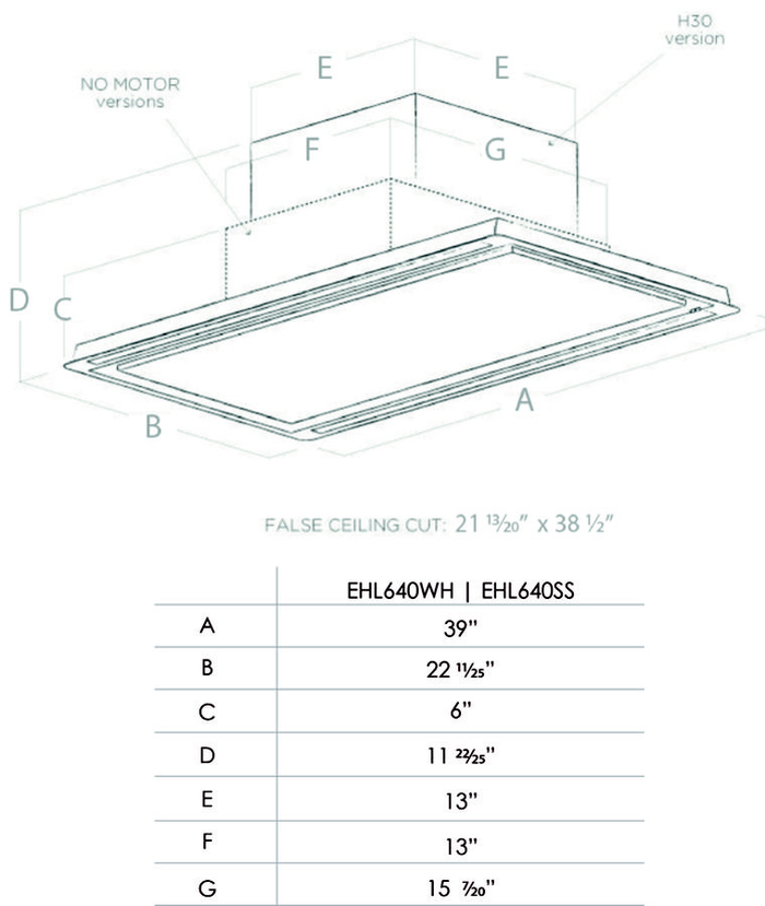Elica EHL640SS 40 Inch Mounted to Ceiling 600 CFM