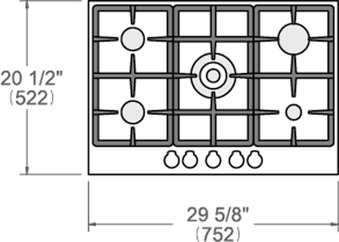 Bertazzoni PROF305CTXV 30 Inch Pro Series Front Control 5 Aluminum Burners Gas Cooktop