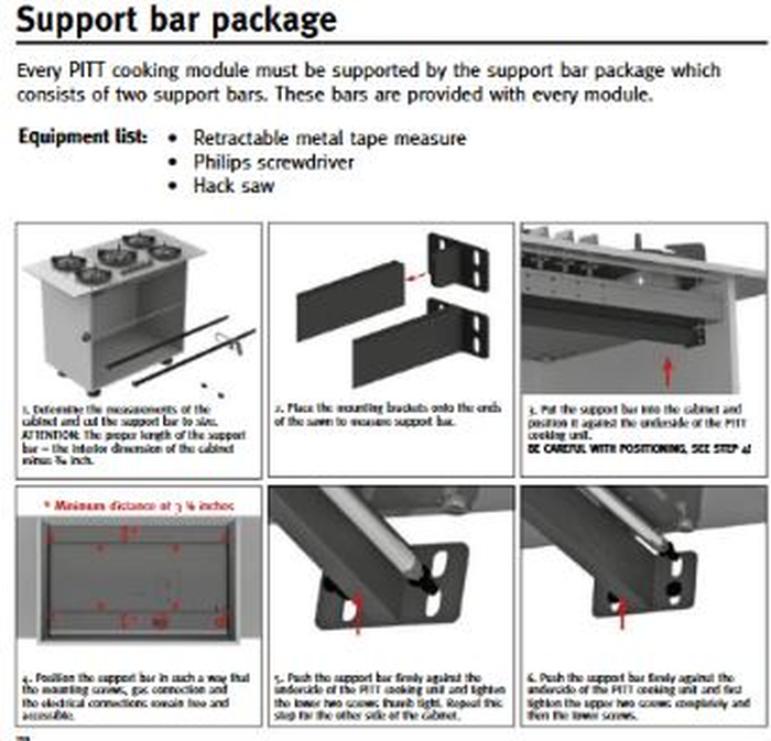 Pitt Cooking SUPPORT BAR  Inch Install kit  Range Parts