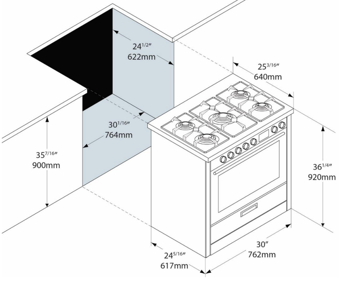Porter&Charles FEG76B3 30 Inch Dual Fuel Range