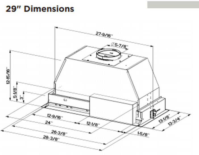 Faber INHC29SSV 29 Inch Installed in Cabinet Range Hood 600 CFM
