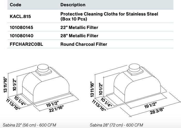 Falmec FISAB22B3SS1 22 Inch Installed in Cabinet 280 CFM