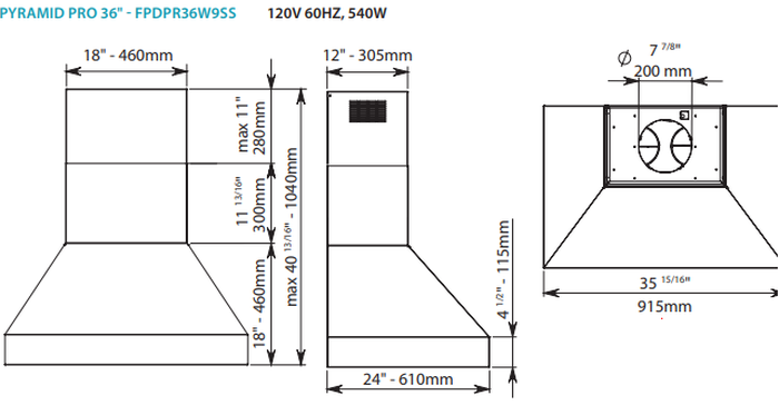 Falmec FPDPR36I9SS3 36 Inch Mounted to Ceiling 1000 CFM
