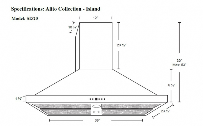 Cyclone SIB52036SS 36 Inch Mounted to Ceiling 600 CFM