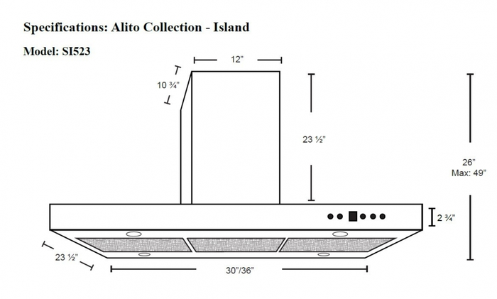 Cyclone SIB52336SS 36 Inch Mounted to Ceiling 600 CFM