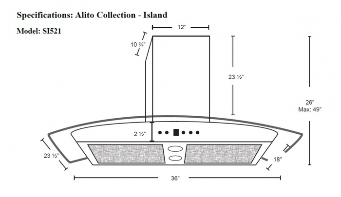 Cyclone SIB52136SS 36 Inch Mounted to Ceiling 600 CFM