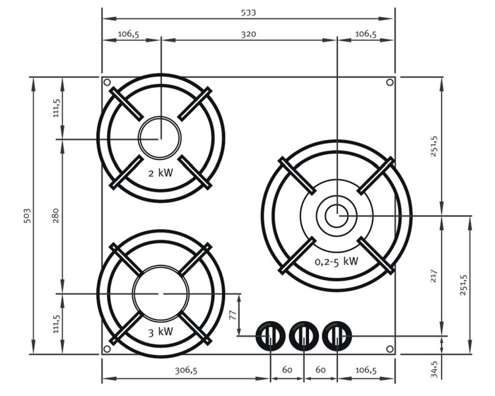 Pitt Cooking CAPITAL3BT-NG 21 Inch Black 3 Burner Gas Cooktop