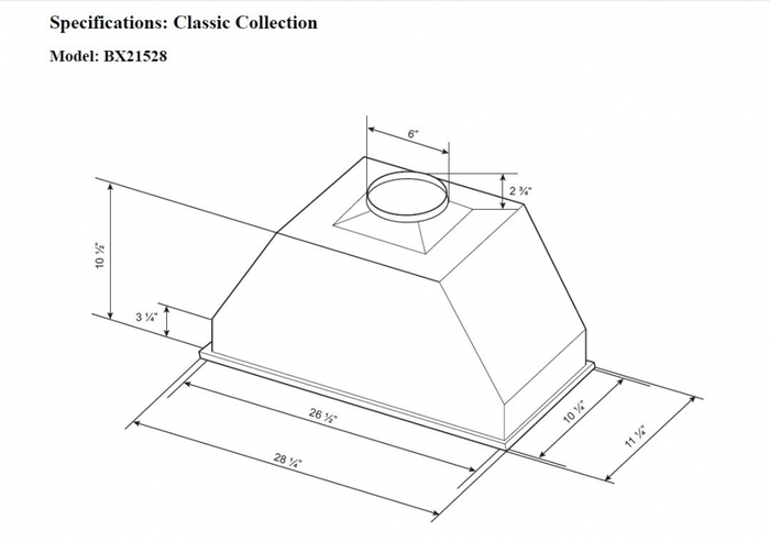 Cyclone BX21228SS 28 Inch Cabinet Insert Hood 300 CFM