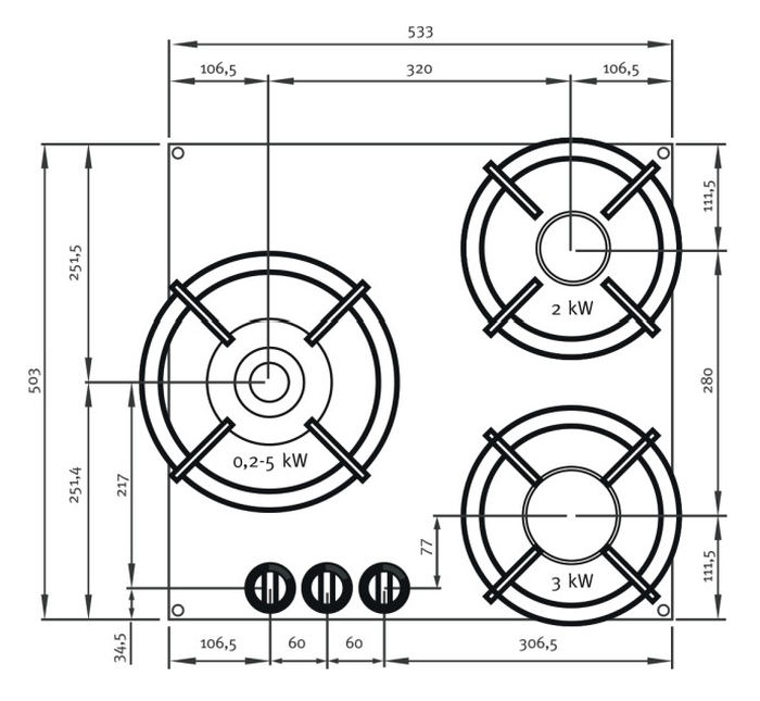 Pitt CIMA 21 Inch Original 03 Burner Gas Cooktop