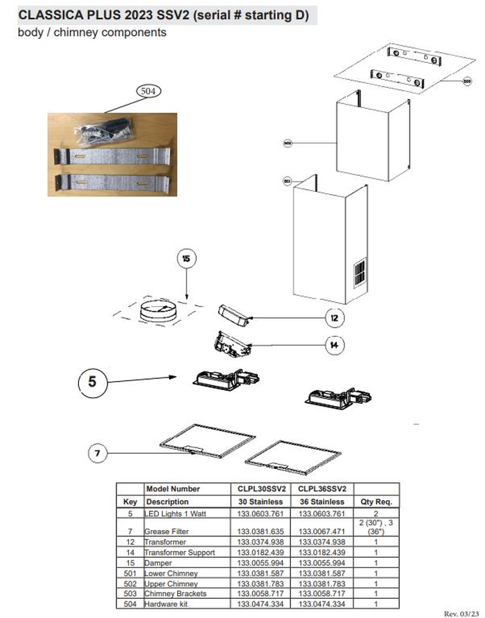 Faber ClassicaPlus-SSV2  Inch Part  Hood Parts