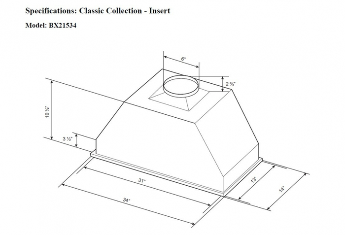 Cyclone BX21222SS 22 Inch Cabinet Insert Hood 300 CFM