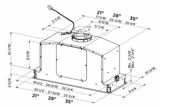 Faber INLT35SSV 35 Inch Installed in Cabinet Range Hood 600 CFM