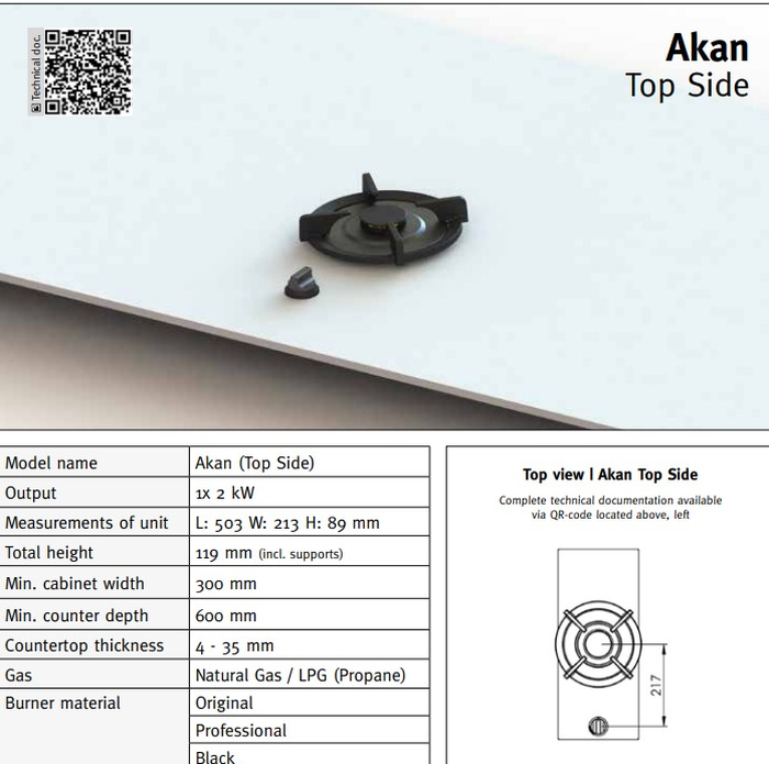 Pitt AKAN 9 Inch Gas Cooktop Top Controls One 2 kW Aluminum Gas Burner